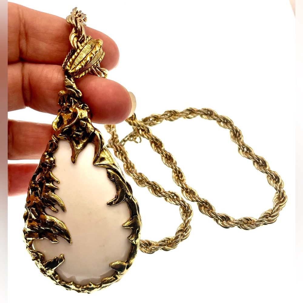Vintage 1960s Love Witch Necklace Large Teardrop Pendant Statement Brutalist - Picture 6 of 10